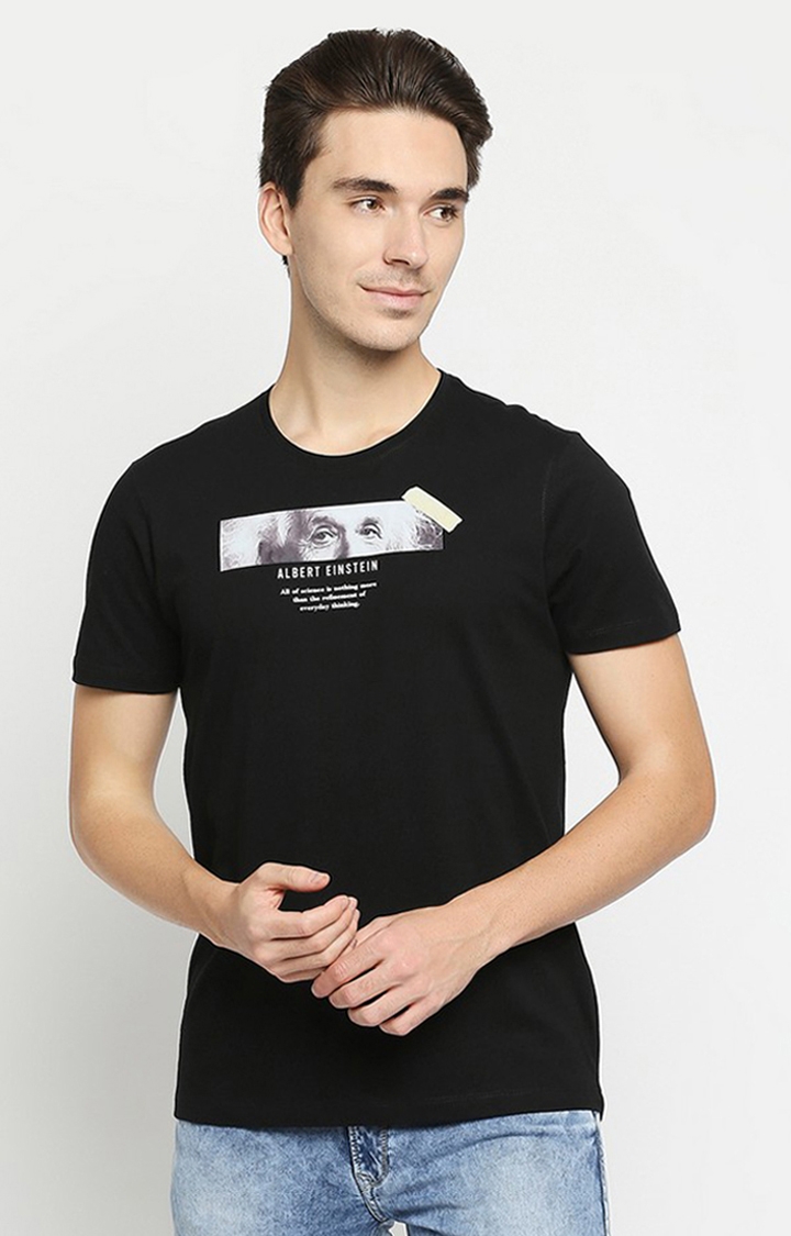 Spykar | Spykar Black Cotton Printed T-Shirts 0