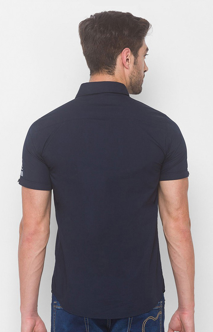 Men's Blue Cotton Solid Casual Shirts