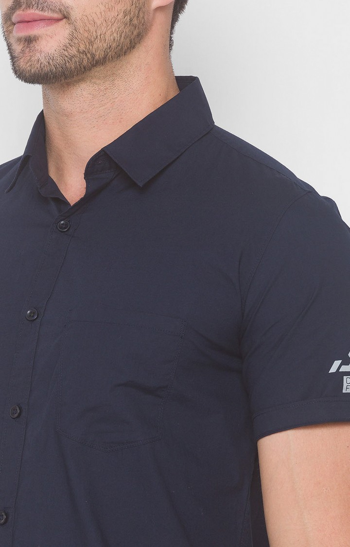 Men's Blue Cotton Solid Casual Shirts