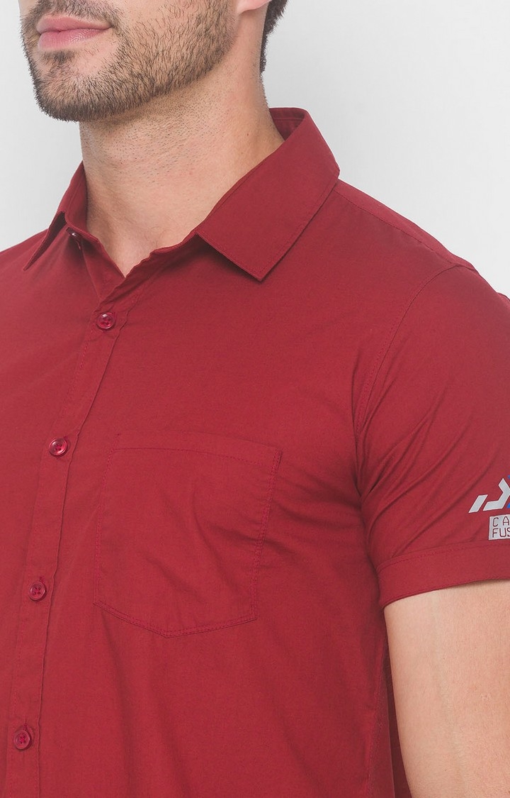 Spykar | Men's Red Cotton Solid Casual Shirts 4
