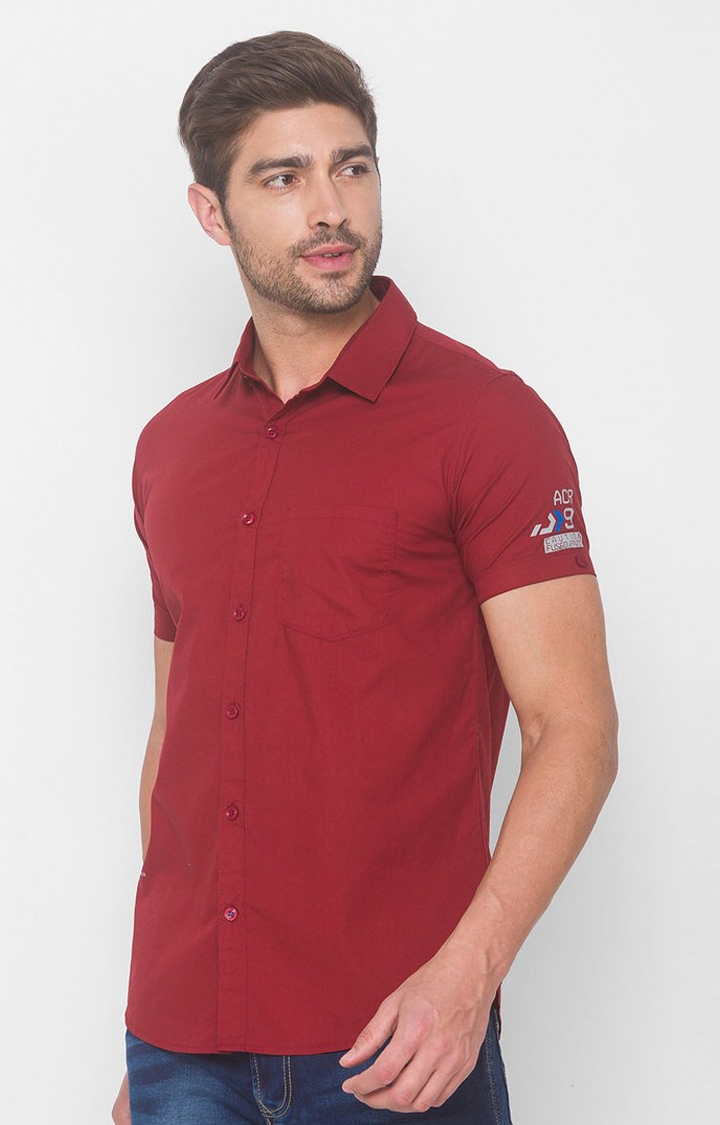 Spykar | Men's Red Cotton Solid Casual Shirts 2