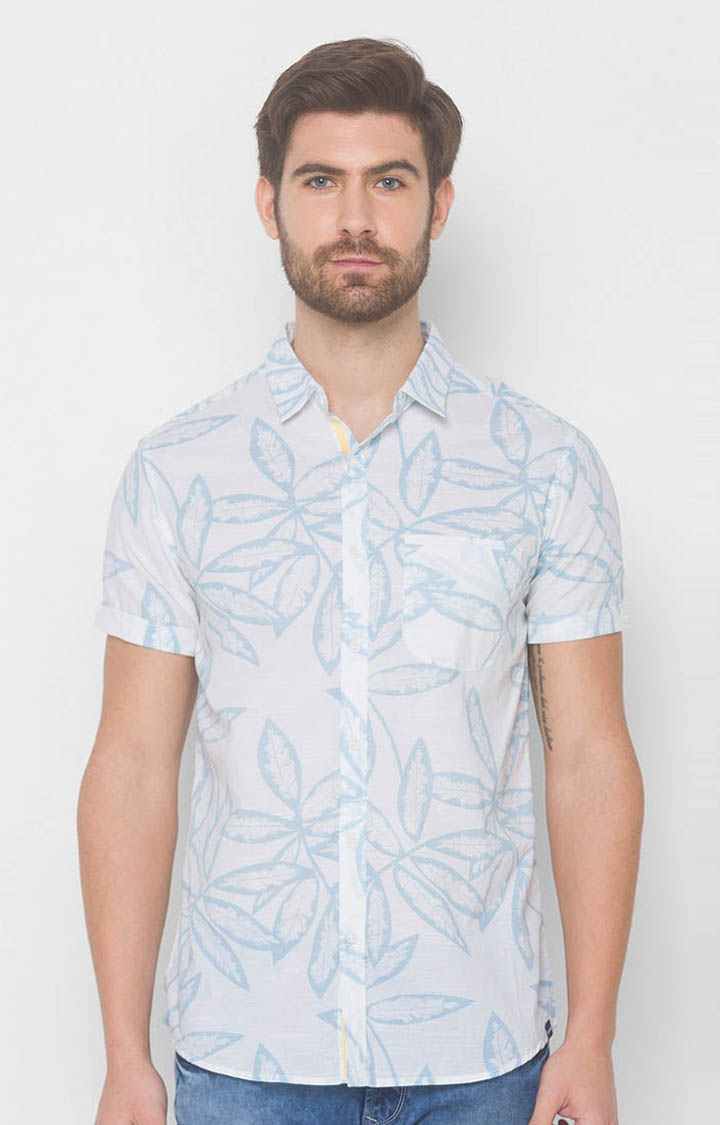 Men's Blue Cotton Printed Casual Shirts