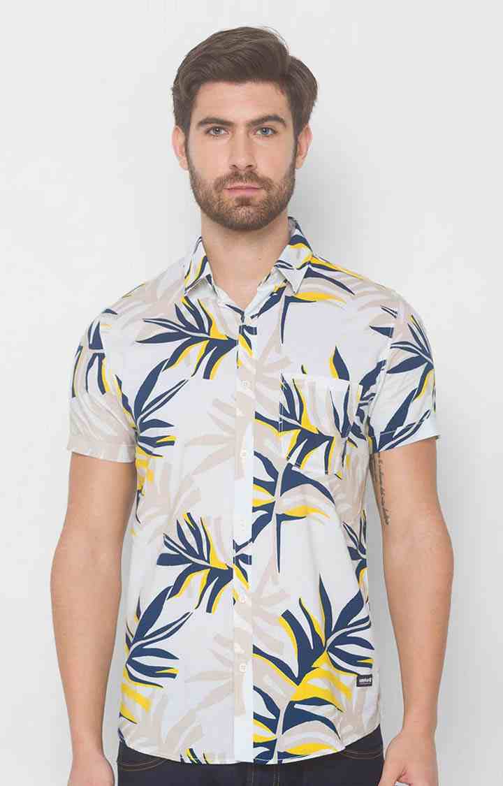 Men White Printed Casual Shirt-RESORTPRINT-3185-White main image 0