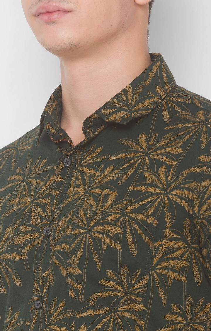 spykar | Men's Green Cotton Printed Casual Shirts 4