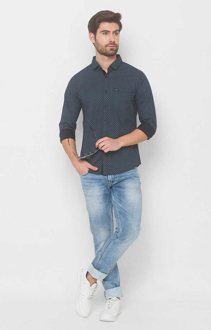 Men's Grey Cotton Printed Casual Shirts