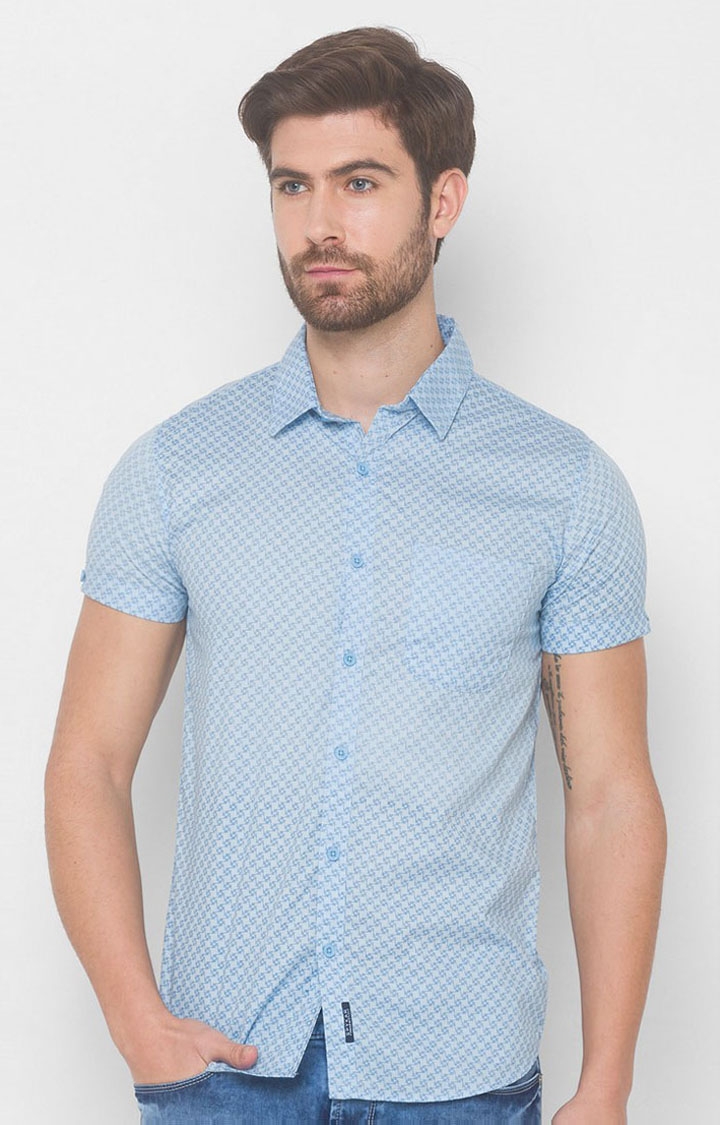 Spykar | Men's Blue Cotton Printed Casual Shirts 2