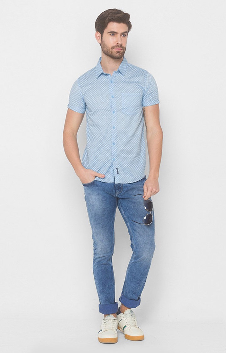 Spykar | Men's Blue Cotton Printed Casual Shirts 1
