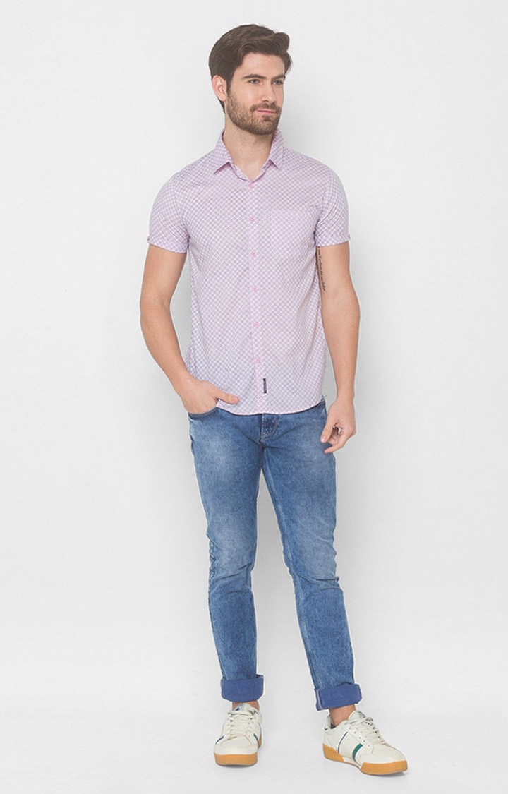 spykar | Men's Pink Cotton Printed Casual Shirts 1
