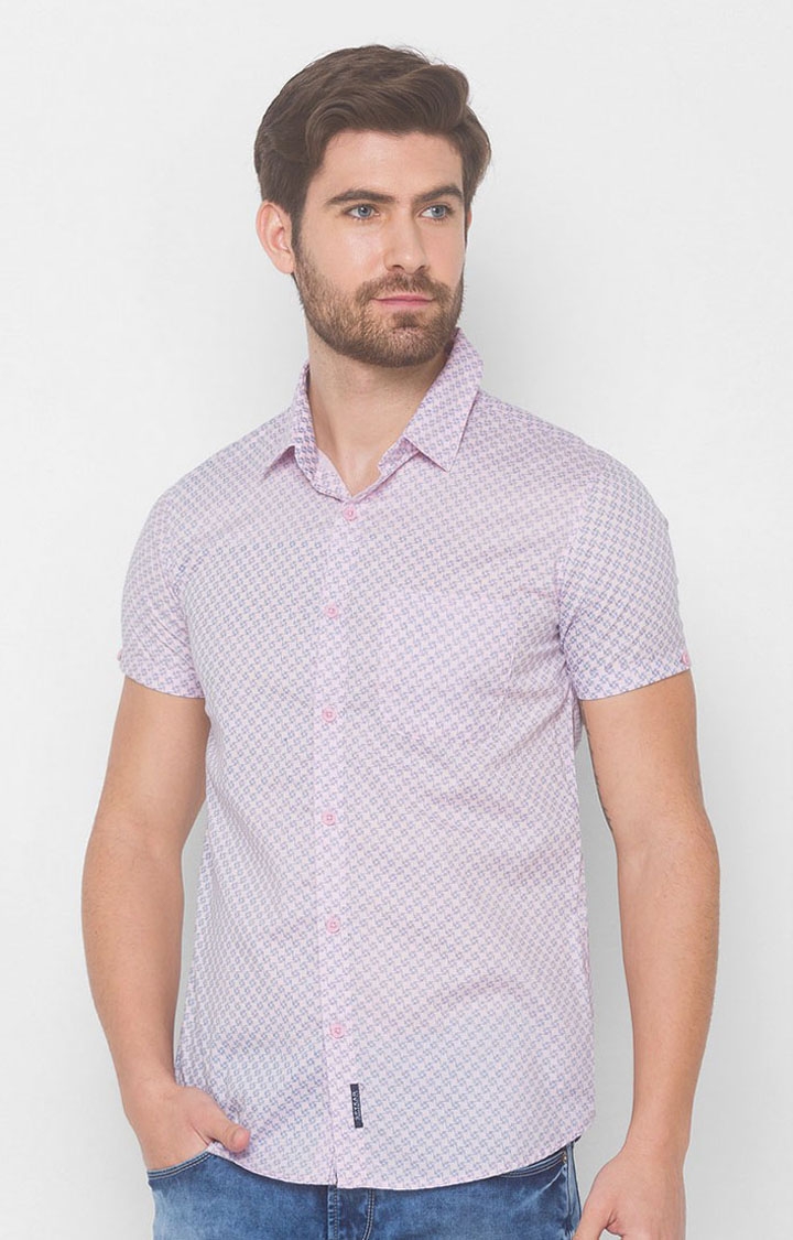 spykar | Men's Pink Cotton Printed Casual Shirts 2
