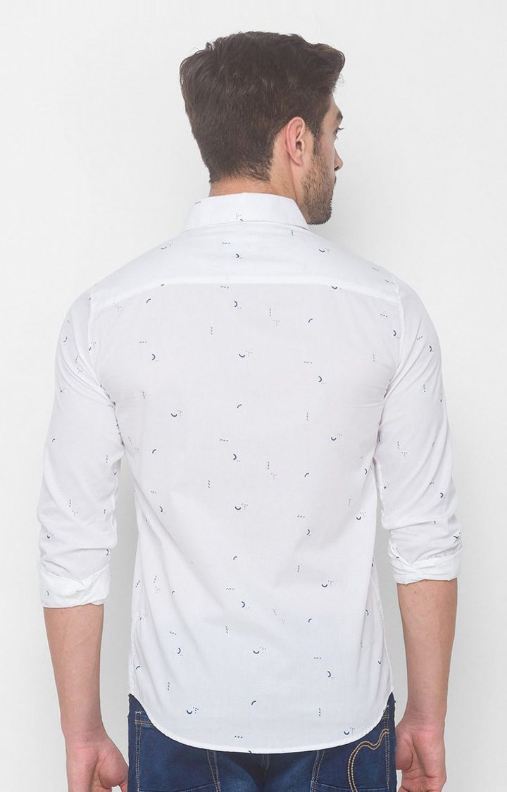 Men's White Cotton Printed Casual Shirts