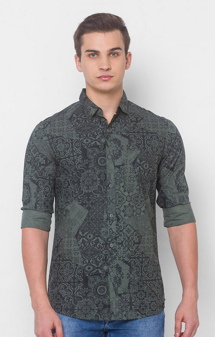spykar | Men's Grey Cotton Printed Casual Shirts 0