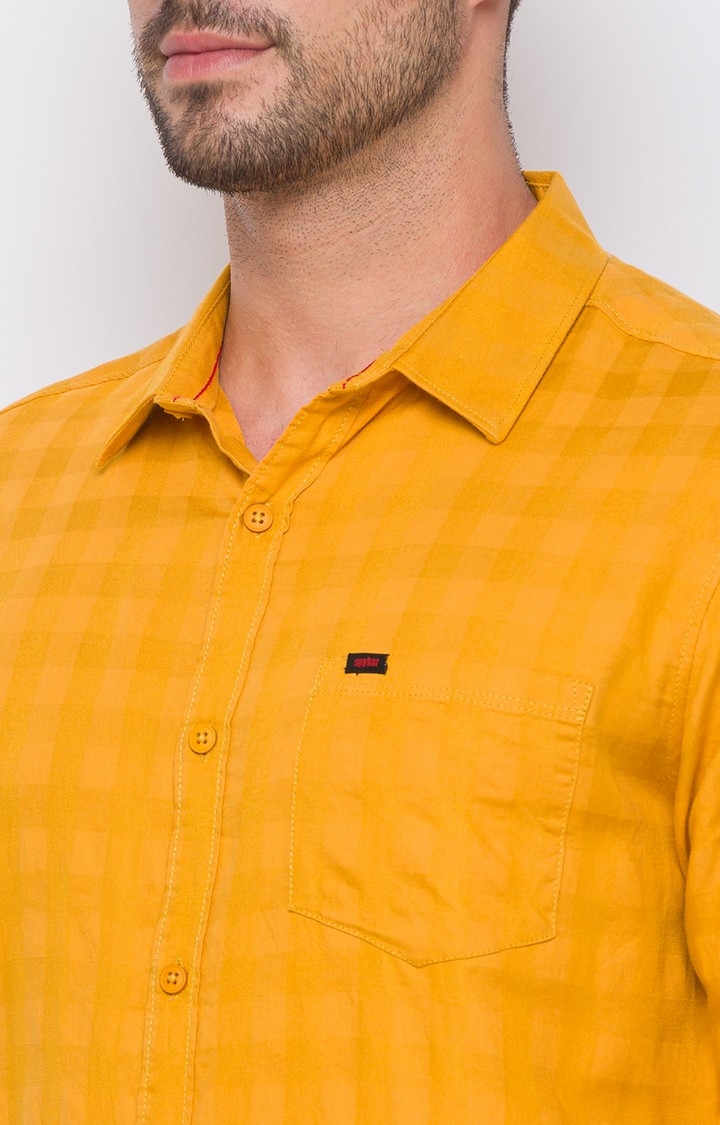 spykar | Men's Yellow Cotton Checked Casual Shirts 4
