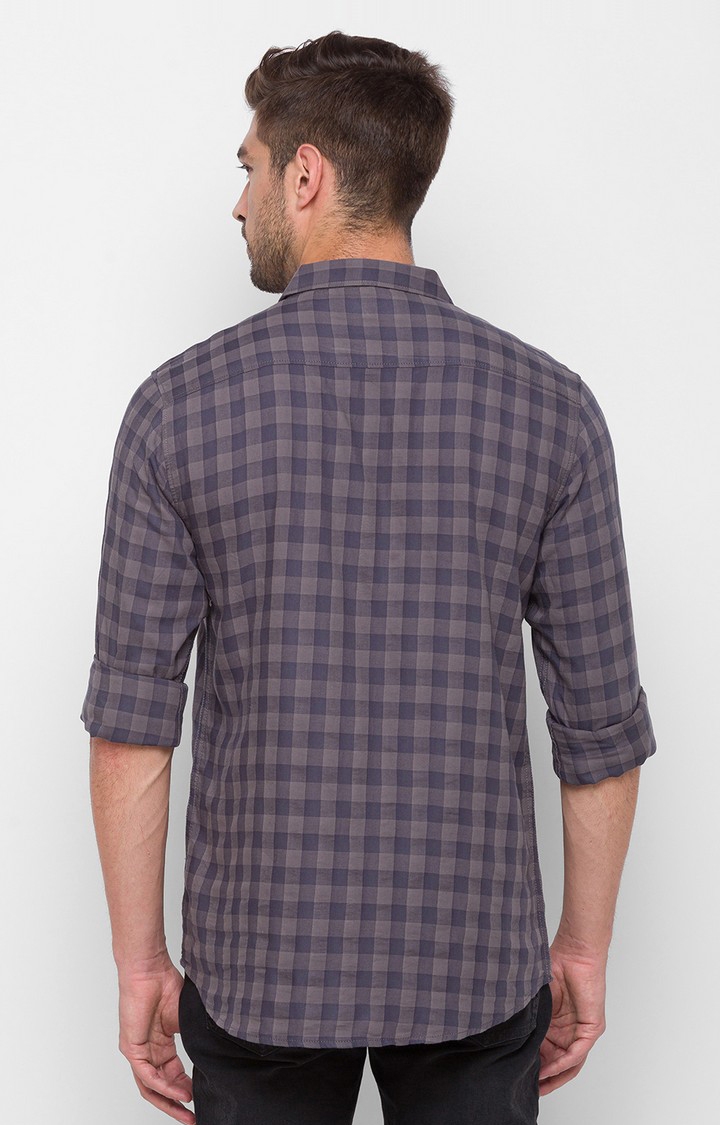 spykar | Men's Grey Cotton Checked Casual Shirts 3
