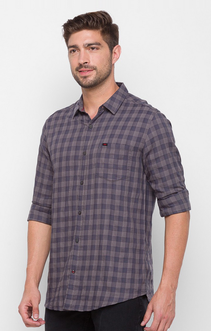 spykar | Men's Grey Cotton Checked Casual Shirts 2