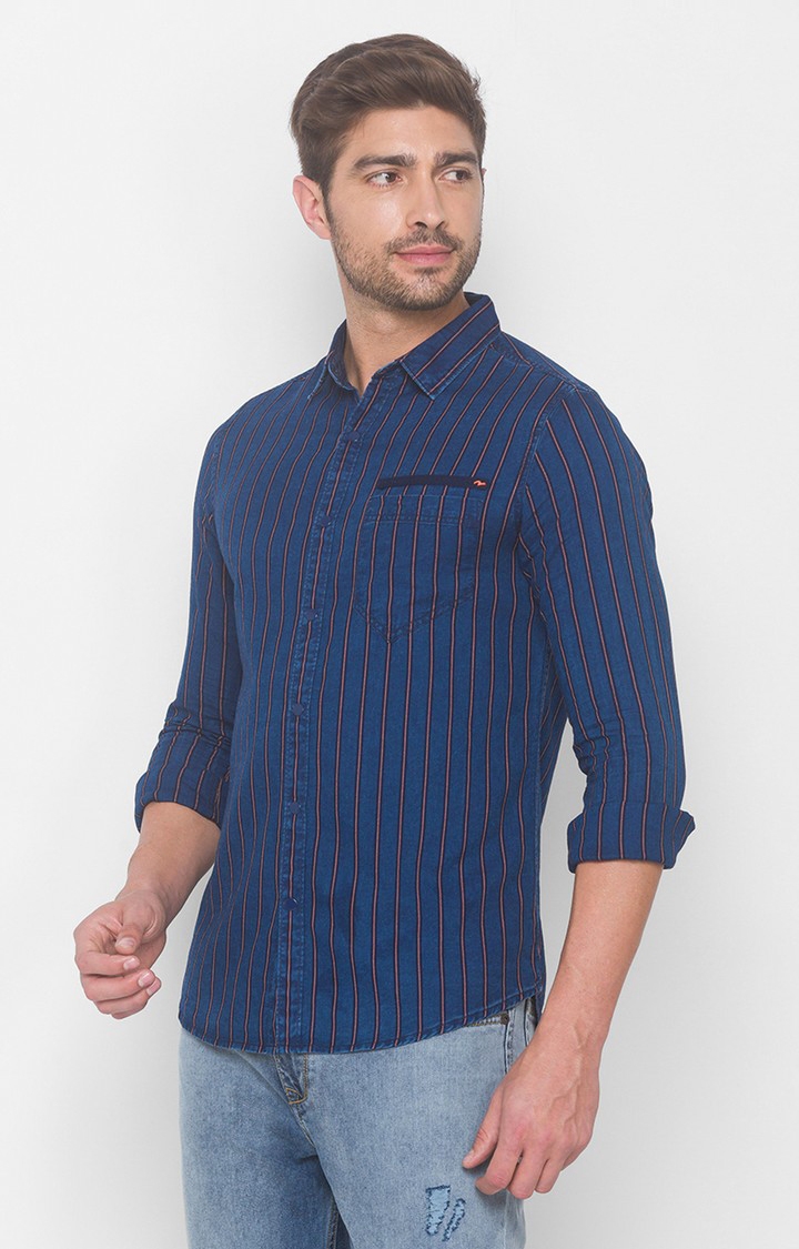 spykar | Men's Blue Cotton Striped Casual Shirts 2