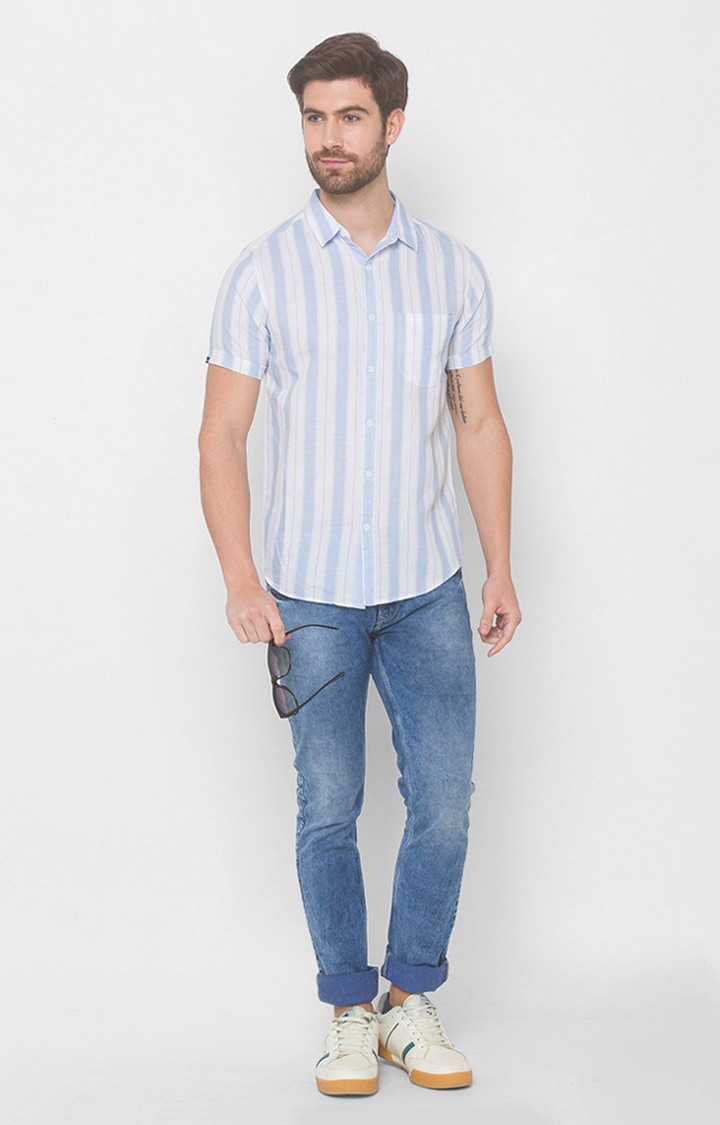 Men's Purple Cotton Striped Casual Shirts