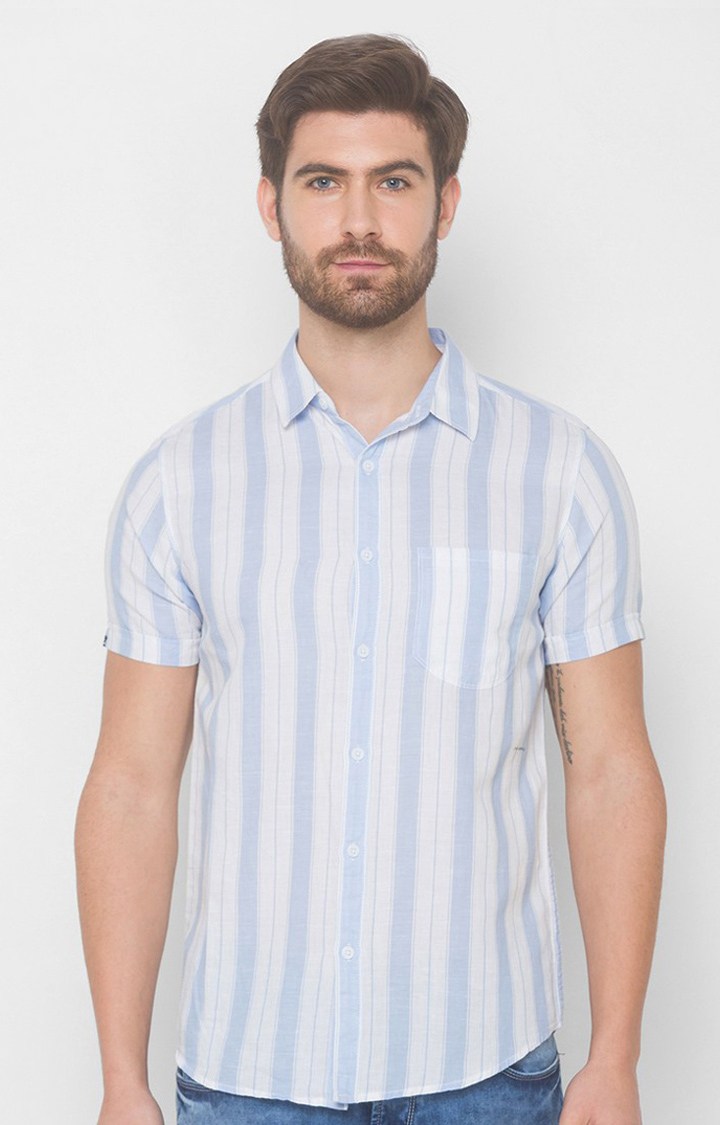 Men's Purple Cotton Striped Casual Shirts