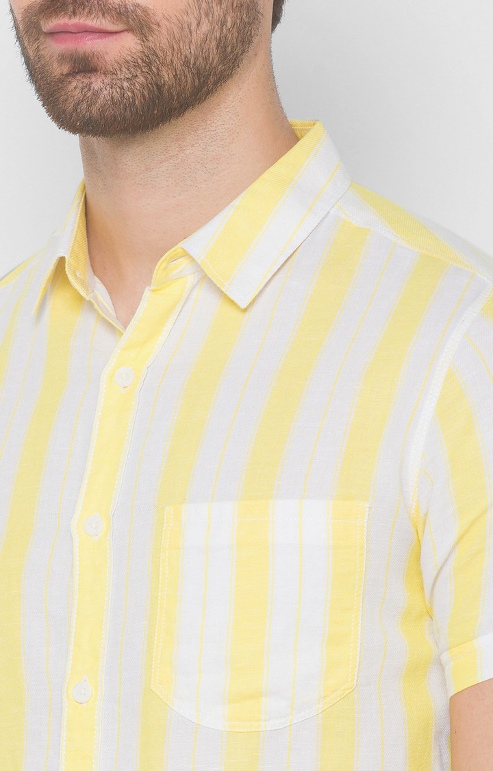 spykar | Men's Yellow Cotton Striped Casual Shirts 4