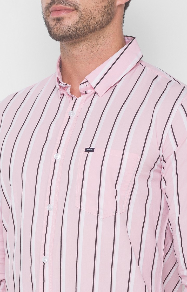 spykar | Men's Pink Cotton Striped Casual Shirts 4