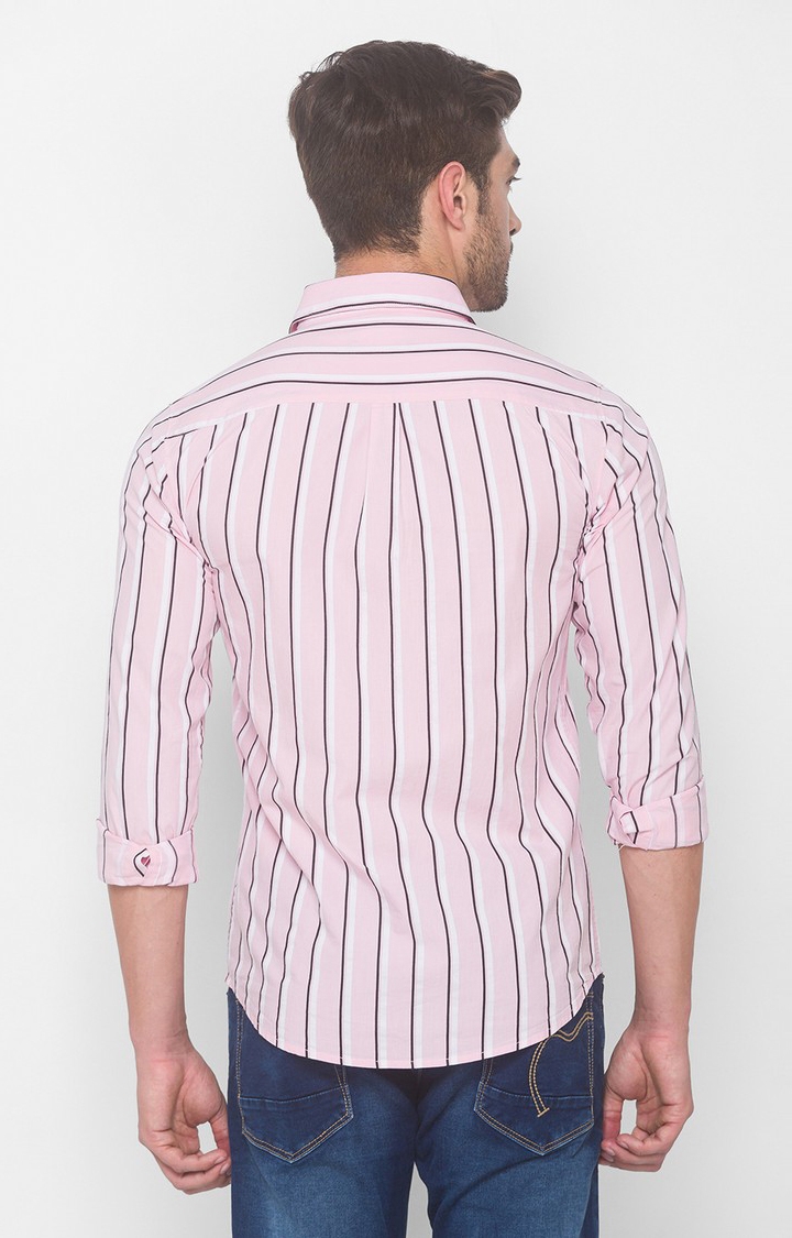 spykar | Men's Pink Cotton Striped Casual Shirts 3