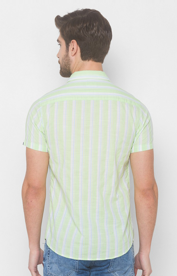 Men's Green Cotton Striped Casual Shirts