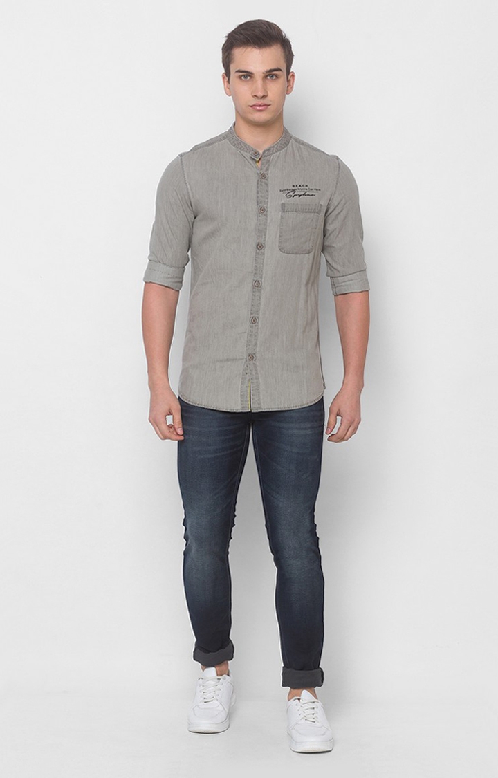 spykar | Men's Grey Cotton Solid Casual Shirts 1