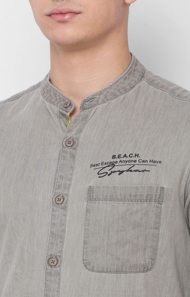 spykar | Men's Grey Cotton Solid Casual Shirts 4