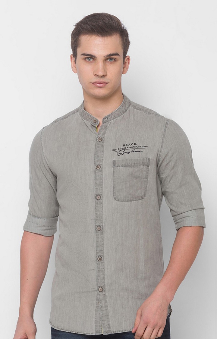 spykar | Men's Grey Cotton Solid Casual Shirts 0