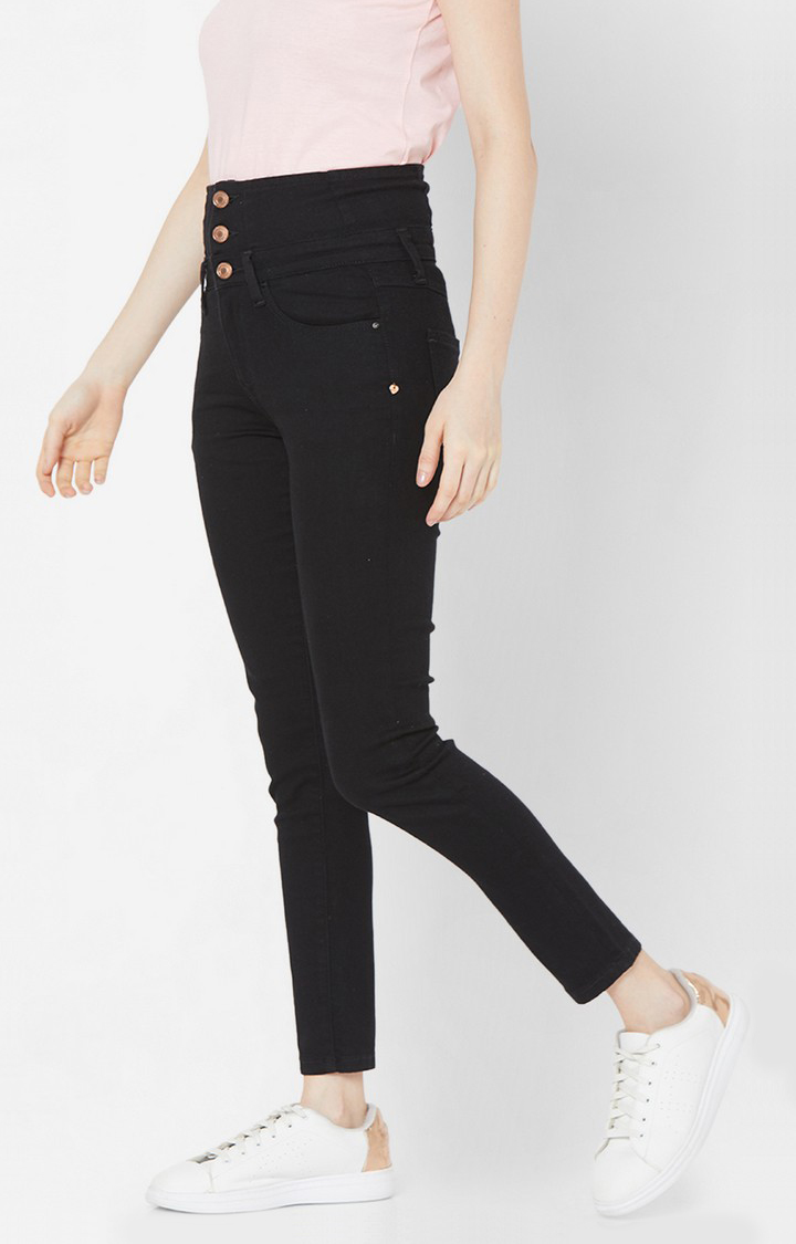 Women's Black Lycra Solid Slim Jeans