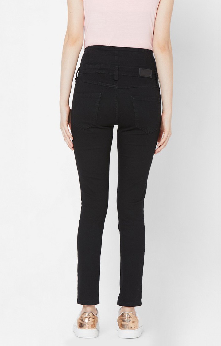 Women's Black Lycra Solid Slim Jeans