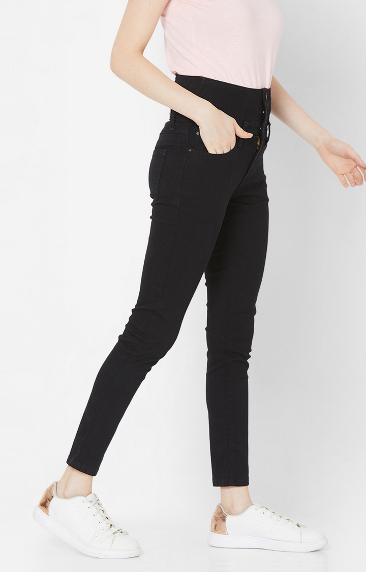 Women's Black Lycra Solid Slim Jeans