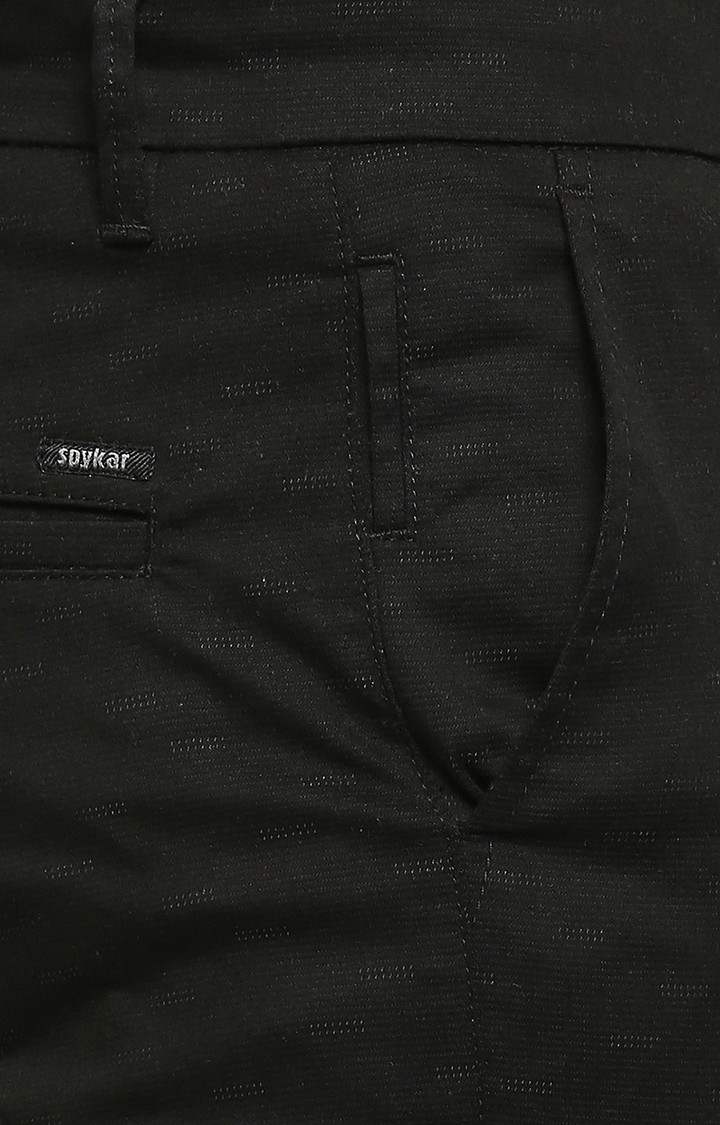 Men's Black Cotton Solid Trousers