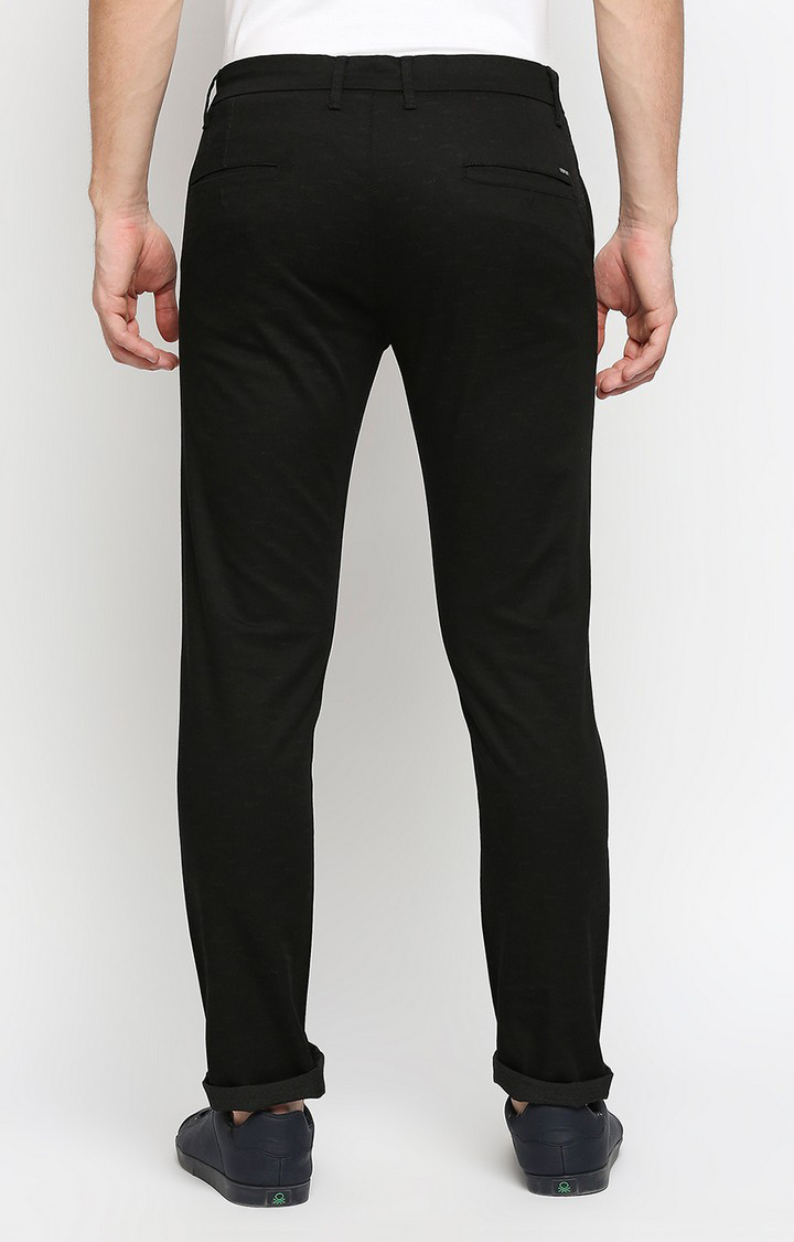 Men's Black Cotton Solid Trousers