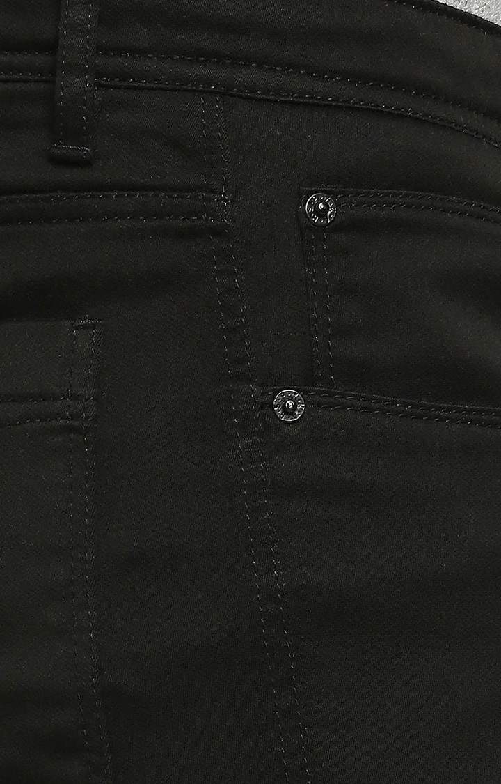 Men's Black Cotton Solid Trousers