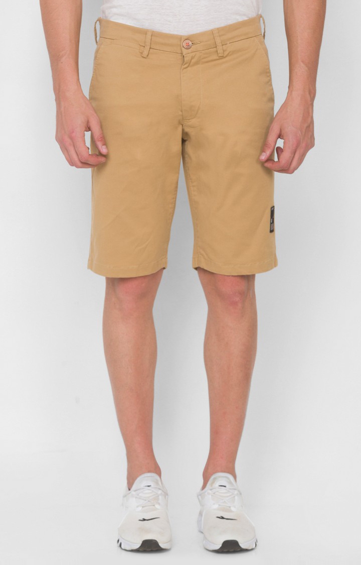 spykar | Men's Beige Cotton Solid Shorts 0