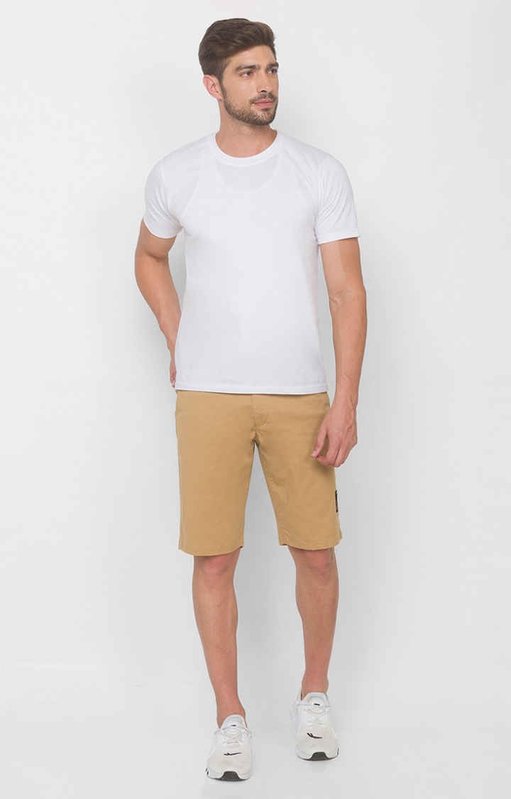 spykar | Men's Beige Cotton Solid Shorts 1