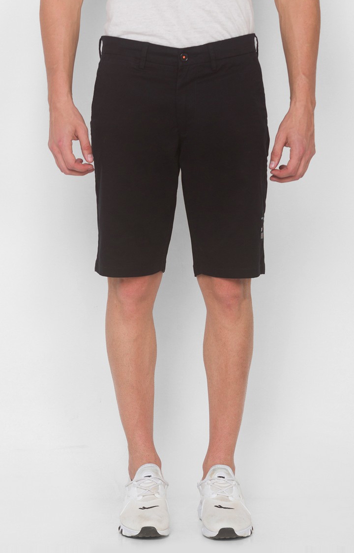 spykar | Men's Black Cotton Solid Shorts 0