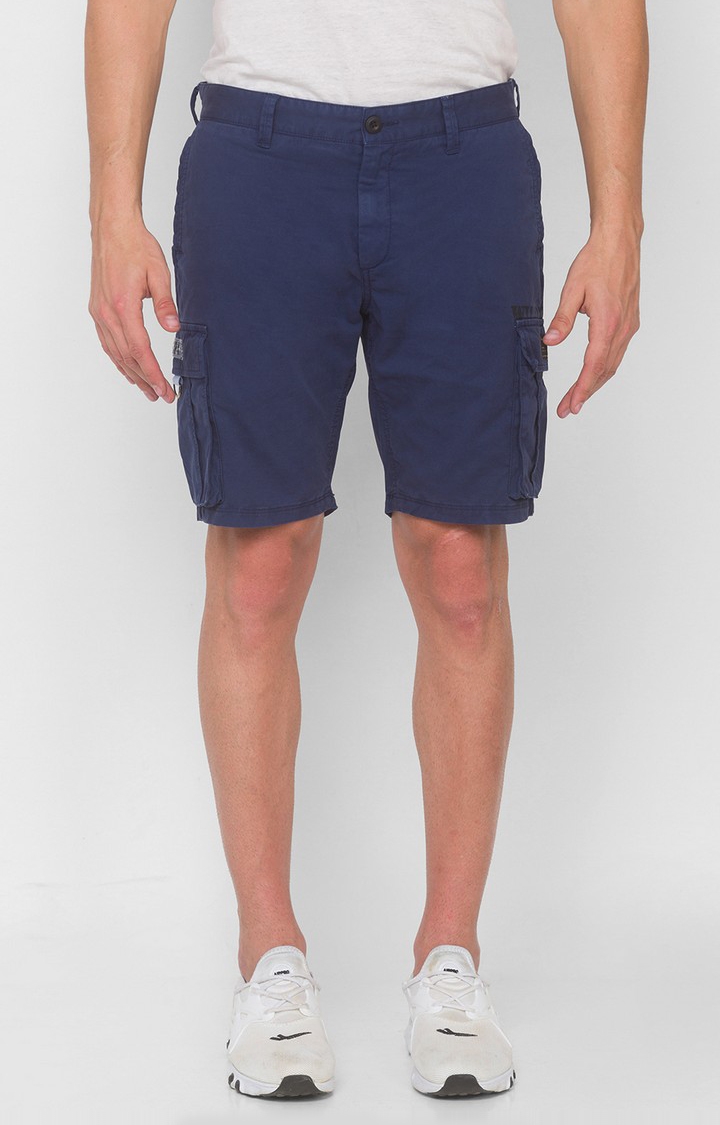 spykar | Men's Blue Cotton Solid Shorts 0