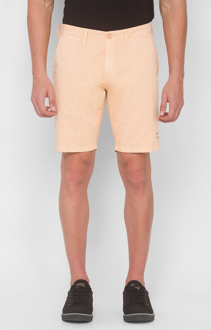 Men's Beige Cotton Solid Shorts