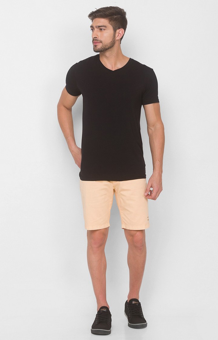Men's Beige Cotton Solid Shorts