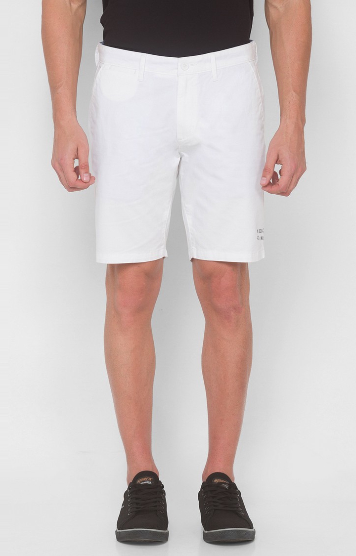 spykar | Men's White Cotton Solid Shorts 0