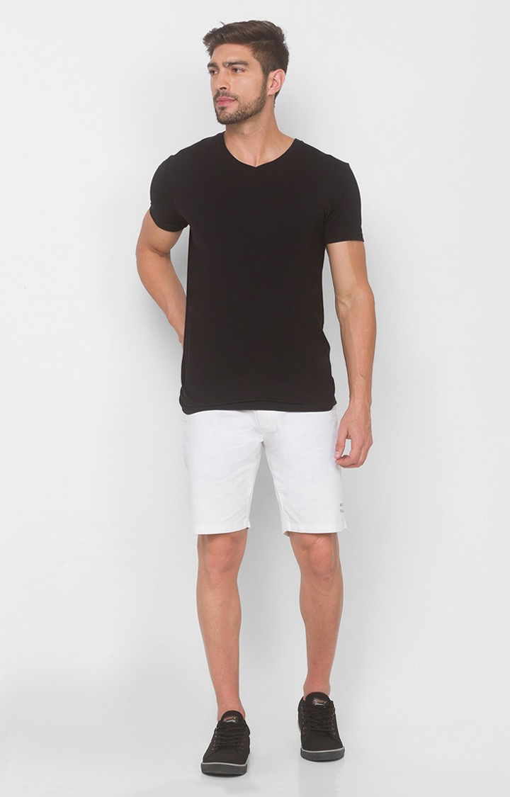 spykar | Men's White Cotton Solid Shorts 1