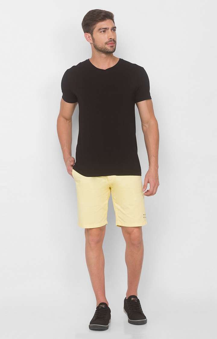 spykar | Men's Yellow Cotton Solid Shorts 1