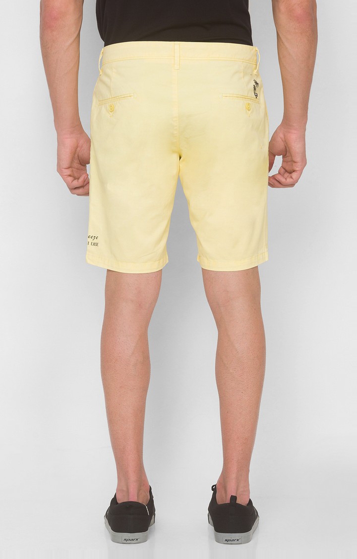 spykar | Men's Yellow Cotton Solid Shorts 3