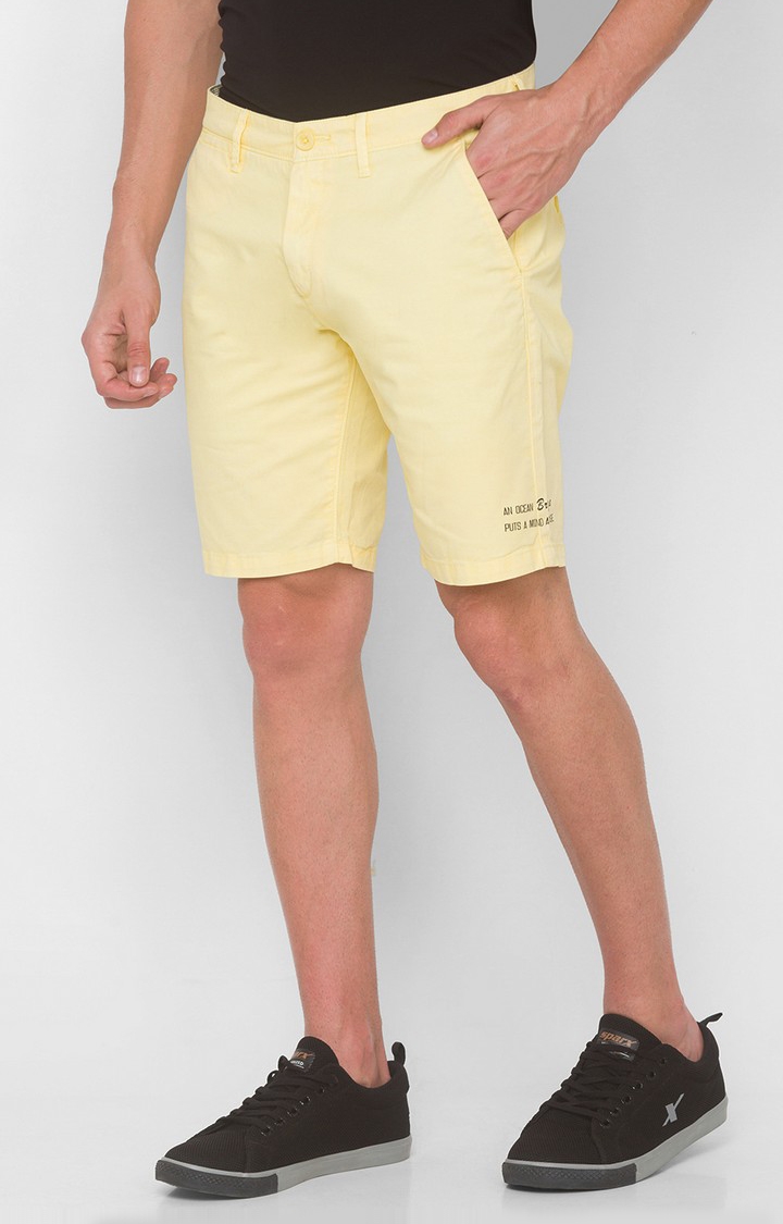 spykar | Men's Yellow Cotton Solid Shorts 2
