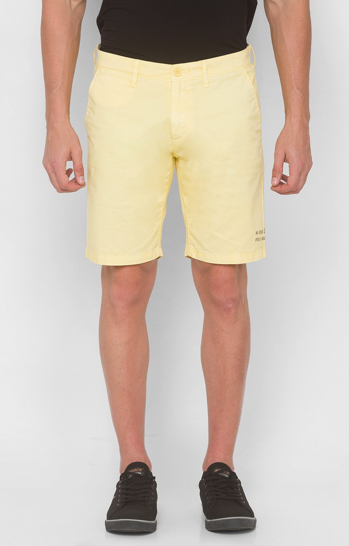 spykar | Men's Yellow Cotton Solid Shorts 0
