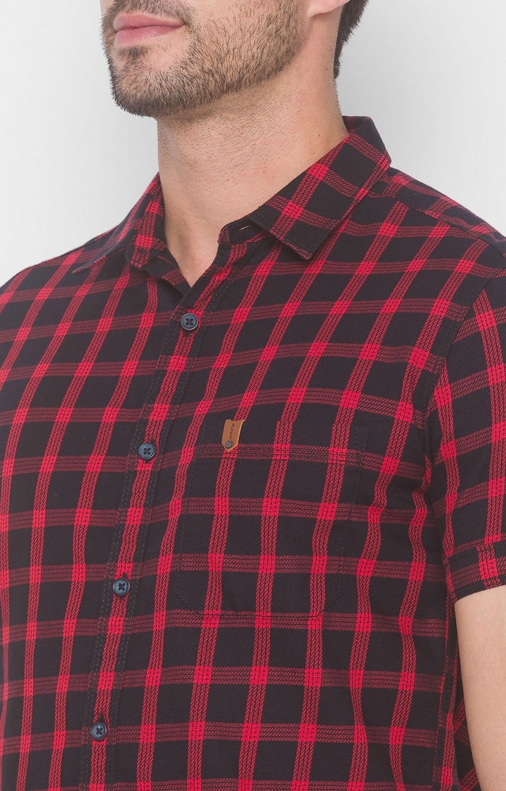 spykar | Men's Red Cotton Checked Casual Shirts 4