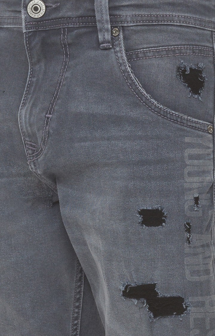 spykar | Men's Grey Cotton Ripped Shorts 4
