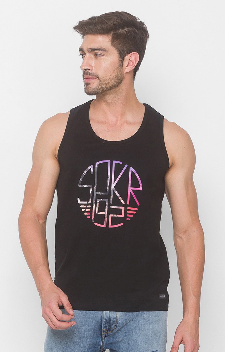 Spykar Black Cotton T-Shirts (Slim)