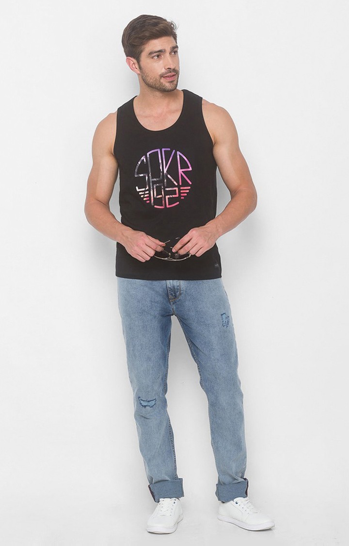 Spykar Black Cotton T-Shirts (Slim)